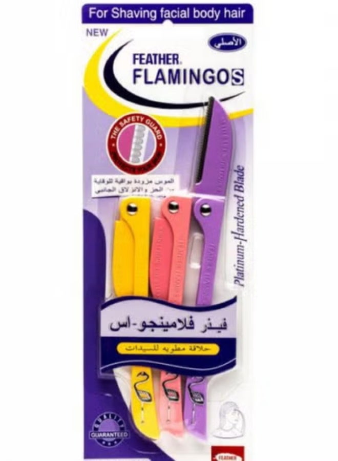 Feather Flamingos 3Pcs Flamingos Ladies Razor 3-Piece For Facial And Body Hair Yellow/Pink/Purple - Image 3
