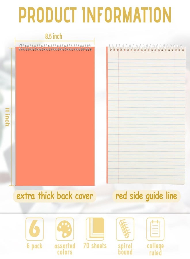 Maitys 8.5 x 11 in Top Bound Office Steno Book Spiral Steno Books College Ruled Paper 70 Sheets/Pad Colorful Covers for Writing Notes in School Office University College(Lovely Color, 6 Pcs) - Image 2