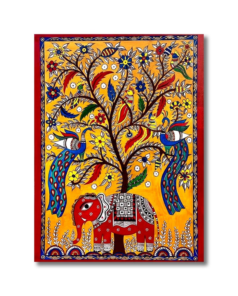Sikhash Kalamkari Art Royal Elephant Canvas Unframed Painting Traditional Art, Indian Art, Wall Painting for Living Room | Office | Gift | Drawing Room | Home | Size - 12X9 inches, ( 30x23 cms, Pack of 1 ) - Image 2