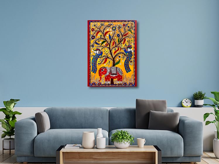 Sikhash Kalamkari Art Royal Elephant Canvas Unframed Painting Traditional Art, Indian Art, Wall Painting for Living Room | Office | Gift | Drawing Room | Home | Size - 12X9 inches, ( 30x23 cms, Pack of 1 ) - Image 1