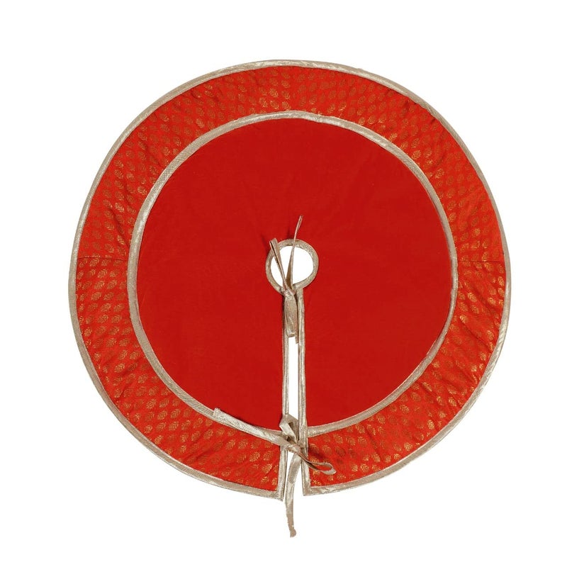 HOME HEART HOME HEART Brands 24 INCH Red Christmas Tree Skirt Velvet with Jacquard Brocade Fabric Border Thick Double Layer for Tabletop Tree5928S 