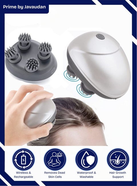Electric Scalp Massager, Waterproof Portable Head Massager for Hair Growth Handheld Hair Massager with 4 Massage Heads, Detachable and Washable Handheld Scratcher for Deep Clean Hair Growth Head Relax