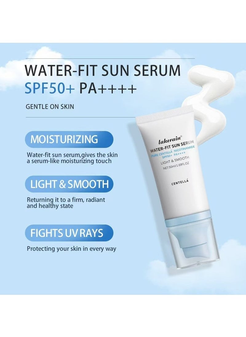 lakerain Sunscreen SPF 50, Hyalu Cica Water-Fit Sun Serum, Face Sun Screen Long-Lasting Protection, Cen-tella Madagascar Sunscreen, NO White Cast - Dry Oily Skincare (Blue 1)  - Image 2