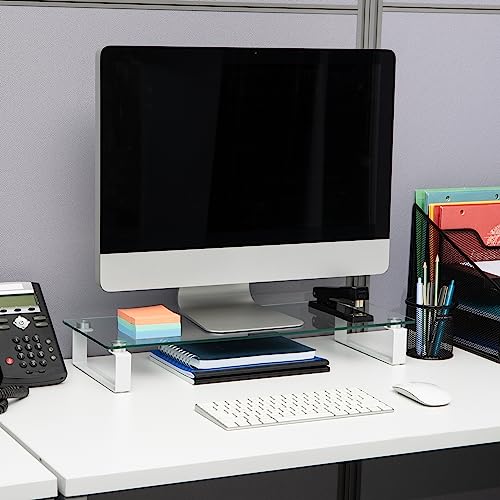 Mind Reader Monitor Stand, Contemporary, Desktop Organizer, Laptop Riser, Office, Glass, Clear - Image 2