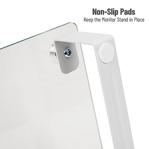 Mind Reader Monitor Stand, Contemporary, Desktop Organizer, Laptop Riser, Office, Glass, Clear - Image 4
