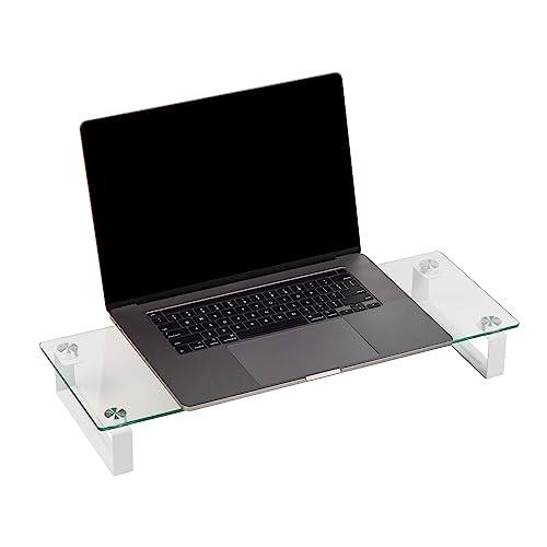 Mind Reader Monitor Stand, Contemporary, Desktop Organizer, Laptop Riser, Office, Glass, Clear - Image 5