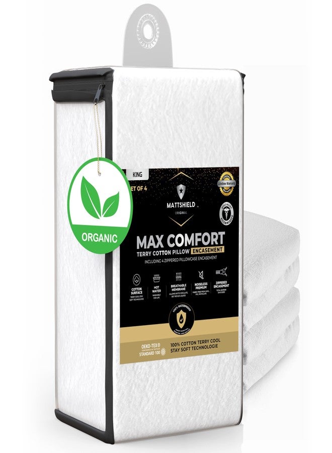 MATTSHIELD ORIGINAL 4-Pack MATTSHIELD Max Comfort Pillow Protectors, King - Zippered, 100% Waterproof, Organic Cotton Terry Surface, Quiet & Breathable Pillowcase Covers - Image 1