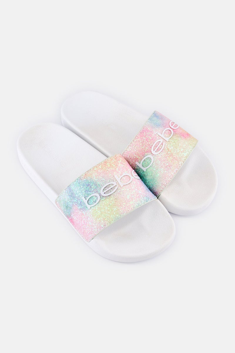 bebe Women Glitters Slip On Slides, White  - Image 2