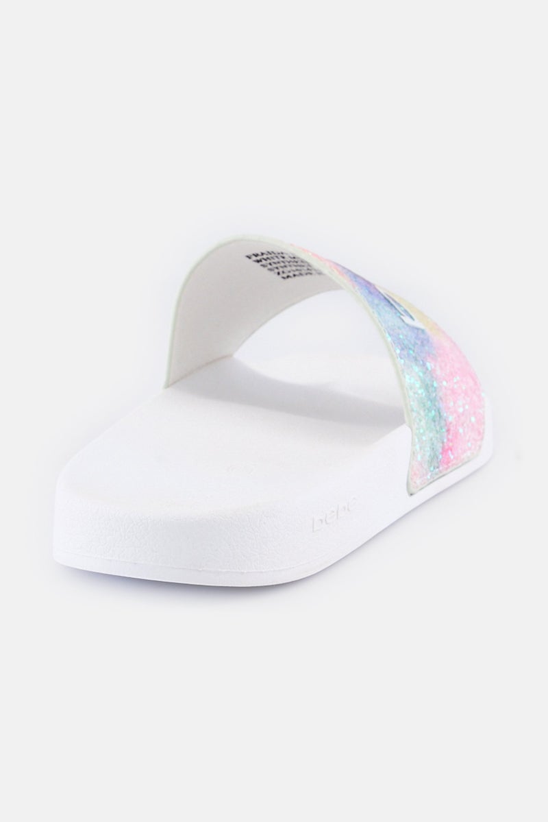 bebe Women Glitters Slip On Slides, White  - Image 3