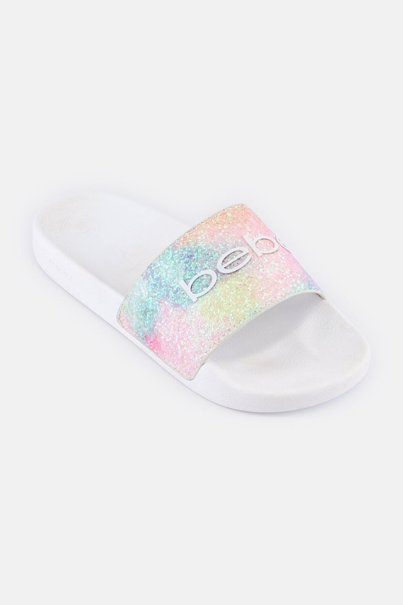 bebe Women Glitters Slip On Slides, White  - Image 1