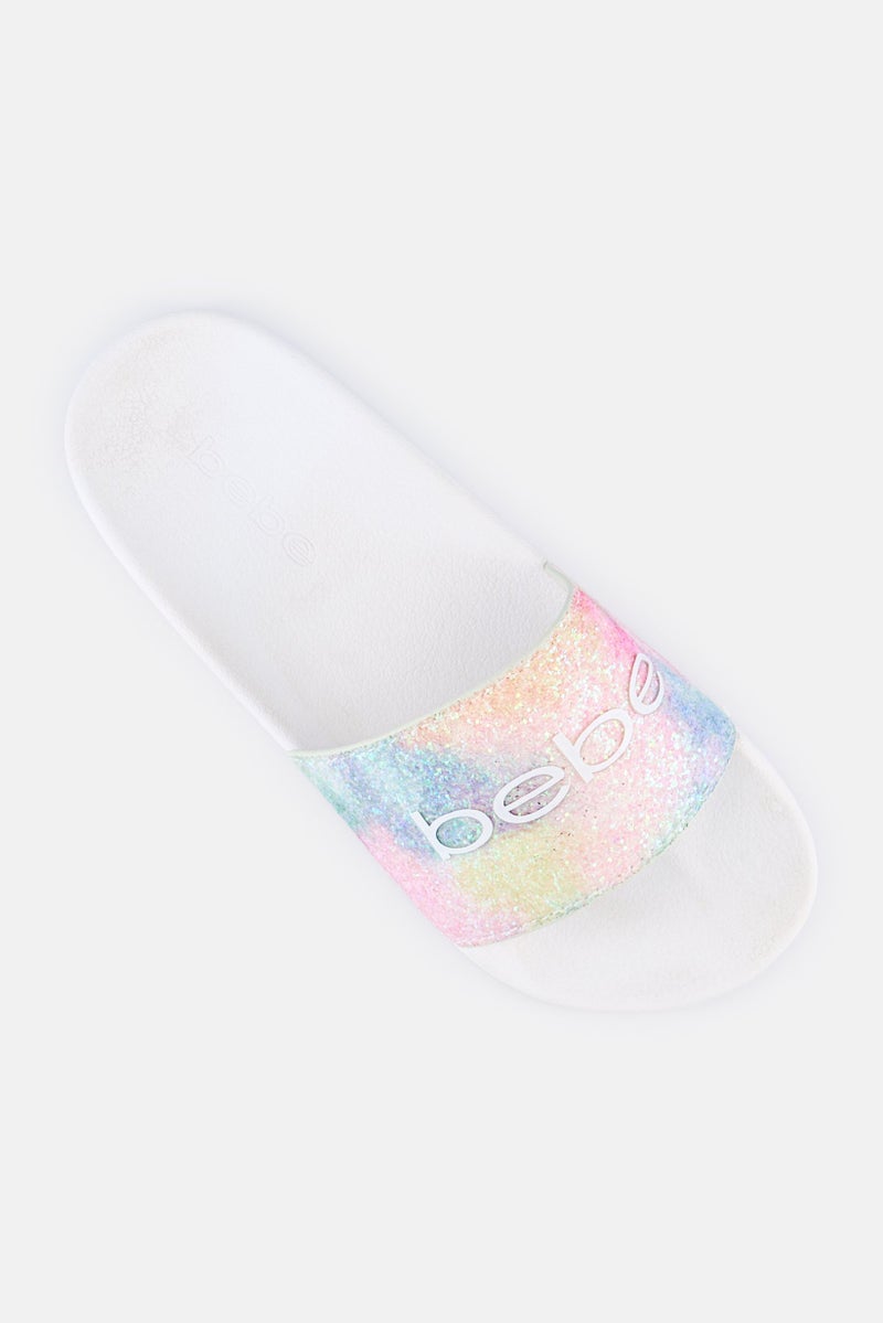 bebe Women Glitters Slip On Slides, White  - Image 4