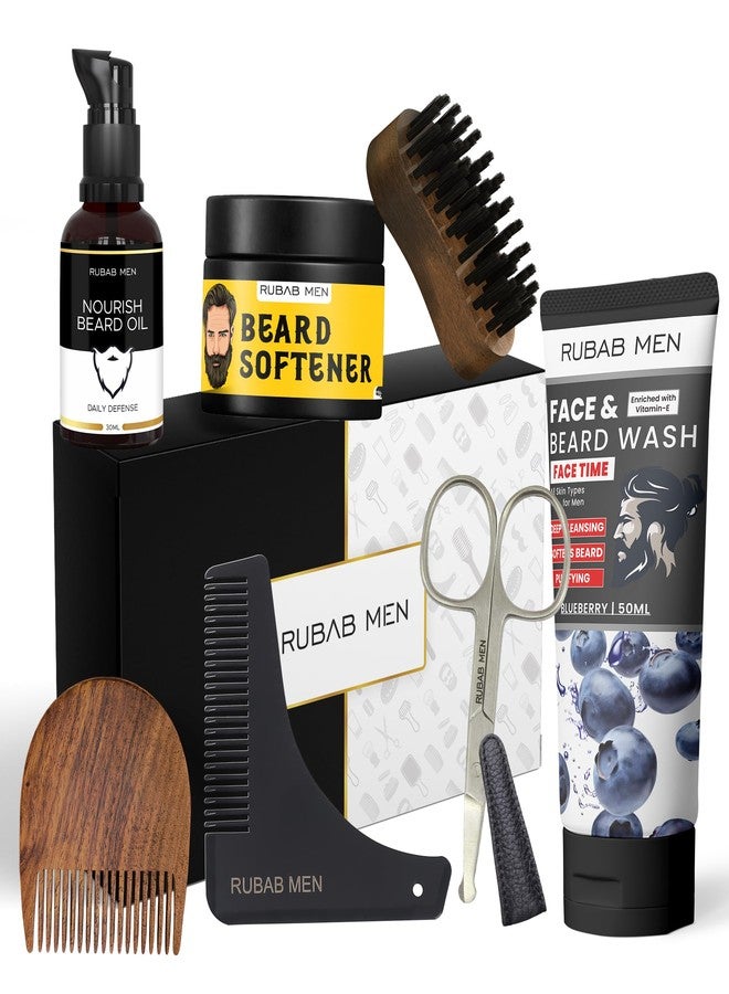 RUBAB MEN Ultimate Luxury Beard Gift Kit (Pack of 7)| Beard Growth Oil, Beard Wash, Beard Brush, Beard Shaper Tool, Grooming Scissor, Beard Softener & Beard Comb | Daily Self Care Upgraded - Image 1