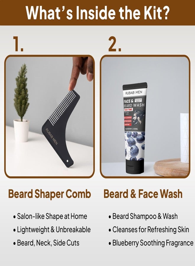 RUBAB MEN Ultimate Luxury Beard Gift Kit (Pack of 7)| Beard Growth Oil, Beard Wash, Beard Brush, Beard Shaper Tool, Grooming Scissor, Beard Softener & Beard Comb | Daily Self Care Upgraded - Image 3