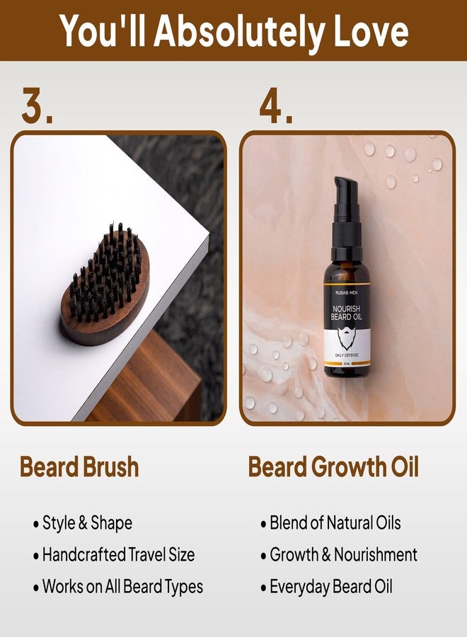 RUBAB MEN Ultimate Luxury Beard Gift Kit (Pack of 7)| Beard Growth Oil, Beard Wash, Beard Brush, Beard Shaper Tool, Grooming Scissor, Beard Softener & Beard Comb | Daily Self Care Upgraded - Image 4