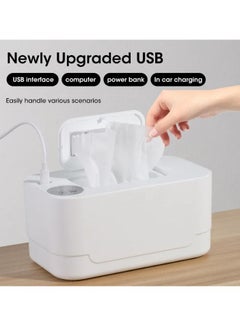 AROAQ Portable Wipes Warmer, Temperature Adjustable Baby Wet Wipe Heater, Multifunctional USB Baby Wipes Holder Dispenser, LED Display Baby Wipes Heating Box For Home Travel Car, (White)  - Image 4