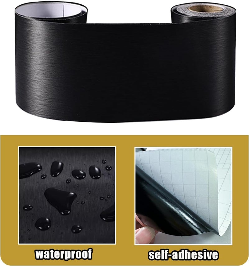 Yija Metallic Color Self Adhesive 3D Peel and Stick Waterproof Wall Border Easy to Apply Kitchen Bathroom Tiles Sticker 4.2x196.8 inch (Black) - Image 2