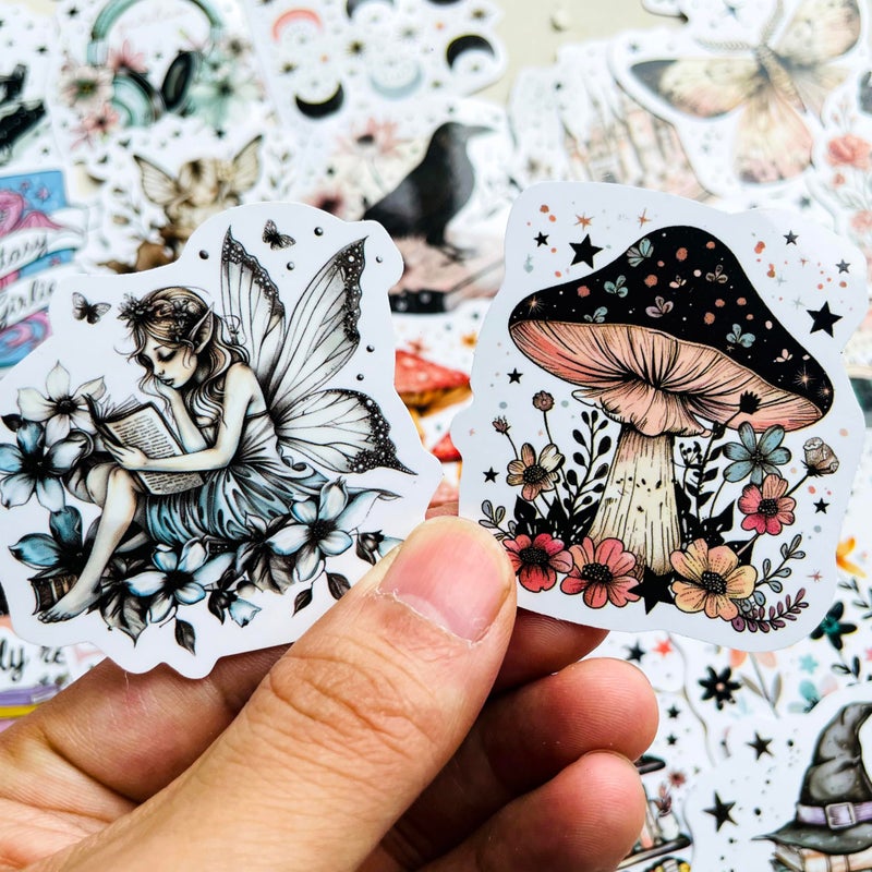 PIGBIT 50PCS Fantasy Gothic Bookish Stickers â€“ Aesthetic Reading & Cottagecore Vinyl Decals with Fairies, Books, Moons â€“ Waterproof Scrapbook Stickers for Journaling, Planners, Laptops, Booktok Lovers - Image 3