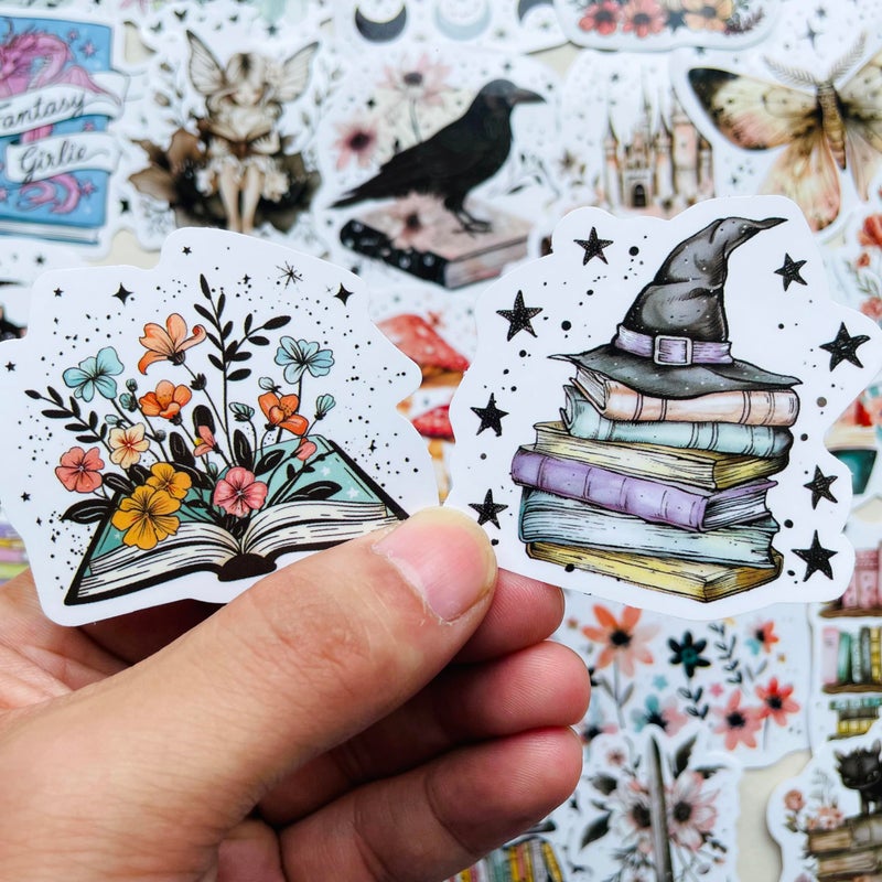 PIGBIT 50PCS Fantasy Gothic Bookish Stickers â€“ Aesthetic Reading & Cottagecore Vinyl Decals with Fairies, Books, Moons â€“ Waterproof Scrapbook Stickers for Journaling, Planners, Laptops, Booktok Lovers - Image 2