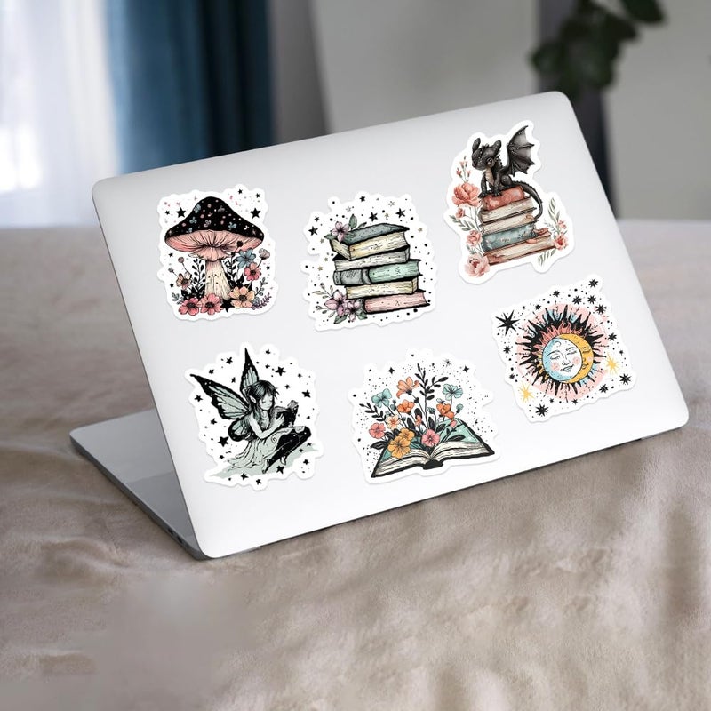 PIGBIT 50PCS Fantasy Gothic Bookish Stickers â€“ Aesthetic Reading & Cottagecore Vinyl Decals with Fairies, Books, Moons â€“ Waterproof Scrapbook Stickers for Journaling, Planners, Laptops, Booktok Lovers - Image 4