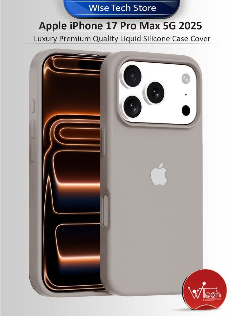 دبليو تيك جراب أبل آيفون 17 برو ماكس 5G لعام 2025 من السليكون السائل الفاخر عالي الجودة (MCRPSN) - التيتانيوم