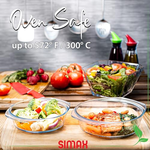 Simax Casserole Dish Set, Set of 2 Casserole Dish with Lid, Round Glass Cookware, Borosilicate Glass, Made In Europe 1 Qt and 1.5 Qt Baking Dishes - Image 2
