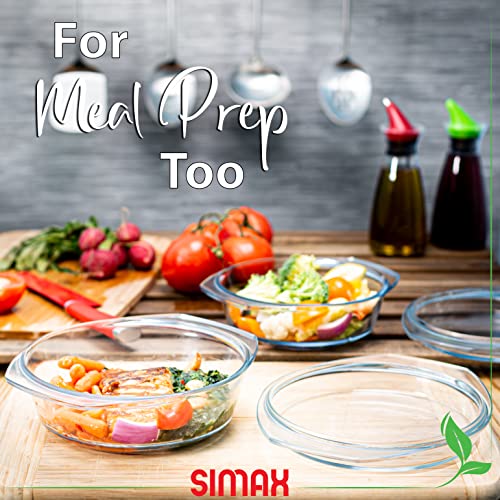 Simax Casserole Dish Set, Set of 2 Casserole Dish with Lid, Round Glass Cookware, Borosilicate Glass, Made In Europe 1 Qt and 1.5 Qt Baking Dishes - Image 4