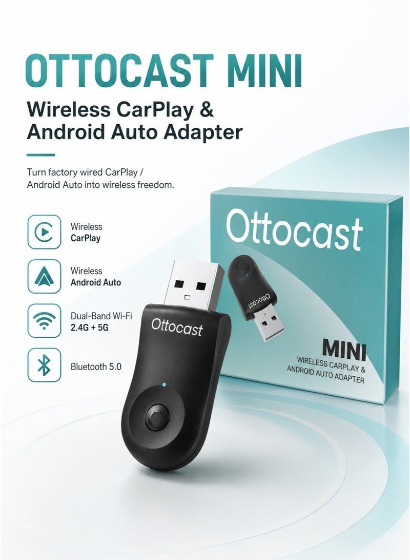 أوتوكاست محول CarPlay لاسلكي صغير لأجهزة iPhone وAndroid Auto، محول ثنائي الوظائف (CarPlay) يحول نظام Apple CarPlay السلكي إلى لاسلكي، سهل الاستخدام، منفذ USB-C، يدعم شبكة واي فاي بتردد 5 جيجاهرتز، زمن استجابة منخفض، متوافق مع أكثر من 98% من سيارات CarPlay السلكية الأصلية. - Image 1