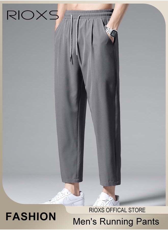 RIOXS - Men's Running Stretch Pants, Ice Silk Lightweight Trousers, Casual Drawstring Pants with 2 Pockets, Breathable Skin-friendly Sweatpants, Elastic Waist with Adjustable Drawstring, Comfortable for Daily Wear or Outdoor Activities - Image 1