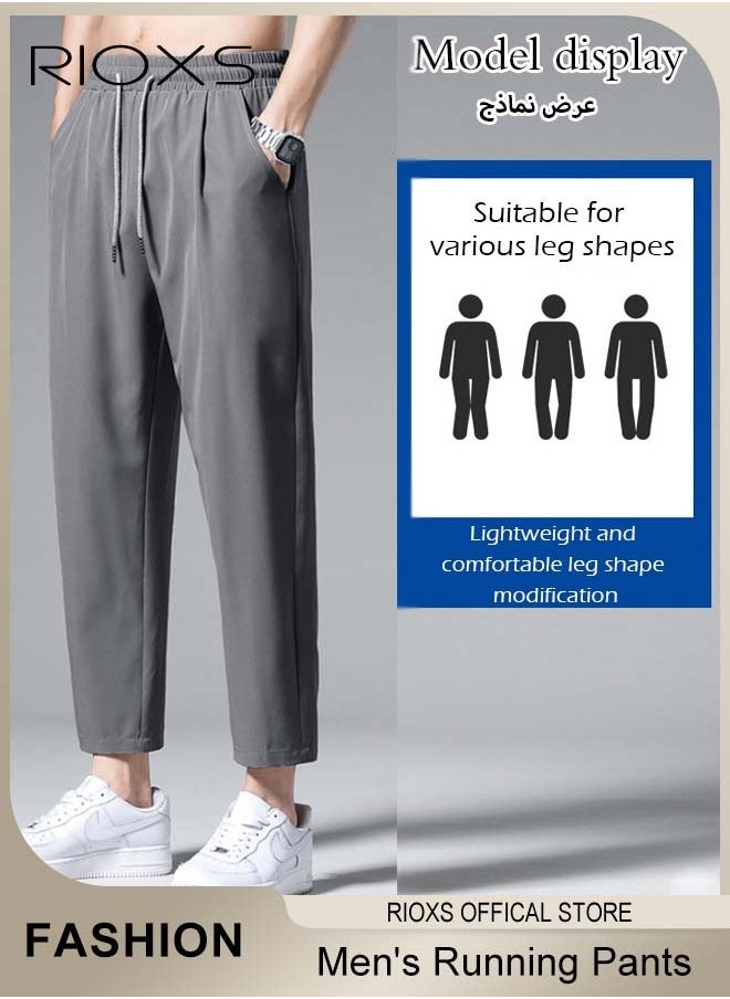 RIOXS - Men's Running Stretch Pants, Ice Silk Lightweight Trousers, Casual Drawstring Pants with 2 Pockets, Breathable Skin-friendly Sweatpants, Elastic Waist with Adjustable Drawstring, Comfortable for Daily Wear or Outdoor Activities - Image 1