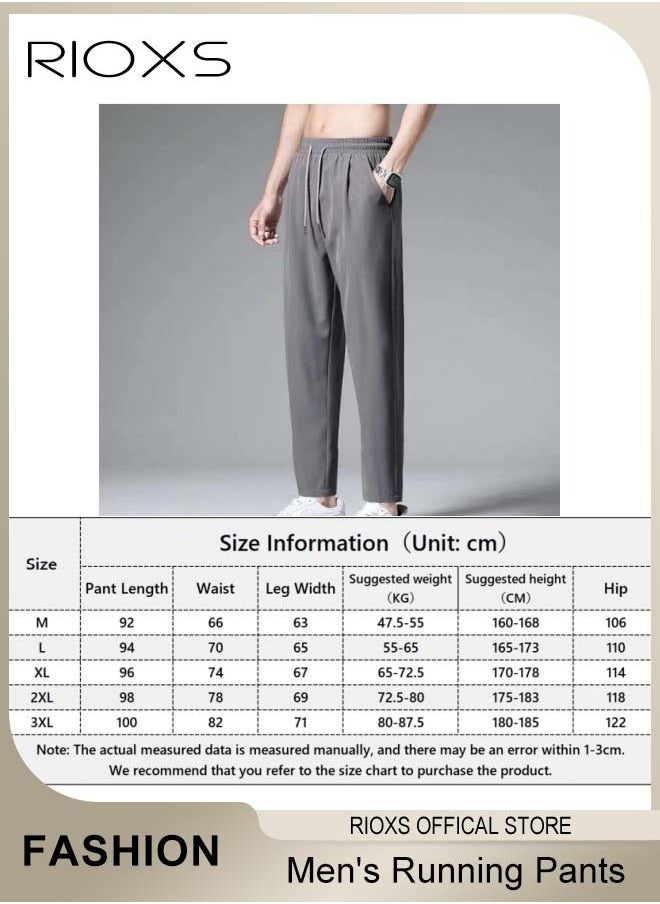RIOXS - Men's Running Stretch Pants, Ice Silk Lightweight Trousers, Casual Drawstring Pants with 2 Pockets, Breathable Skin-friendly Sweatpants, Elastic Waist with Adjustable Drawstring, Comfortable for Daily Wear or Outdoor Activities - Image 1