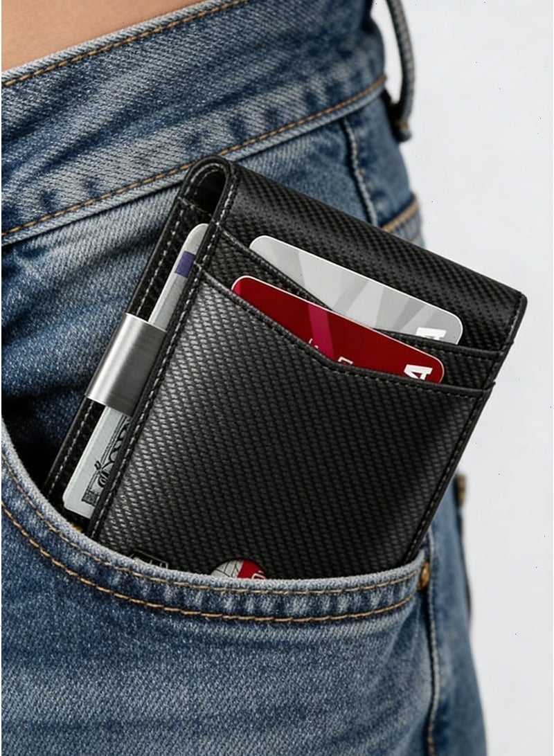 Yoawllty RFID Blocking Men’s Bifold Wallet, Microfiber PU Leather Slim Lightweight Credit Card Holder 10‑12 Multi‑Card Slots with Money Clip & ID Window, Business Casual Great Gift for Men & Women - Image 3