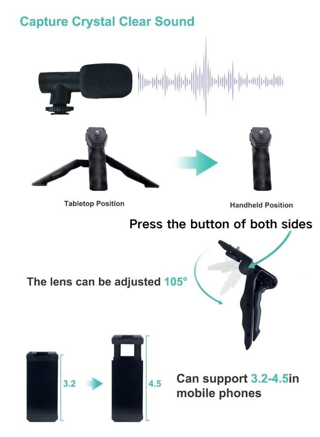 Vlogging Tripod, Video Making Kit Used For Making Videos, For Podcasting, For Conference Video, For Live Broadcast, Set Includes Tripod, Phone Clip, LED Lights, Microphone, Handheld Stabilizer - Image 2