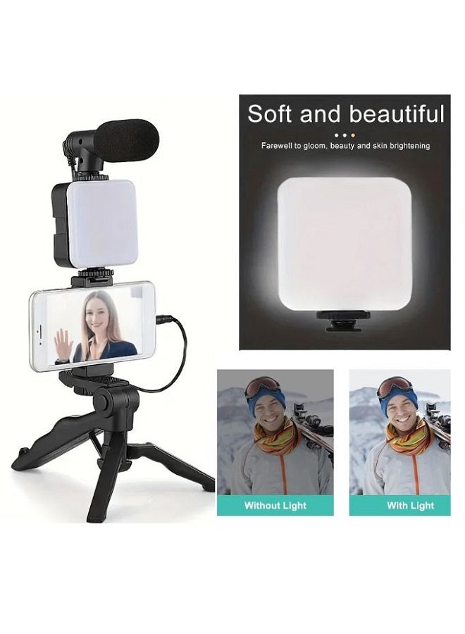 Vlogging Tripod, Video Making Kit Used For Making Videos, For Podcasting, For Conference Video, For Live Broadcast, Set Includes Tripod, Phone Clip, LED Lights, Microphone, Handheld Stabilizer - Image 3