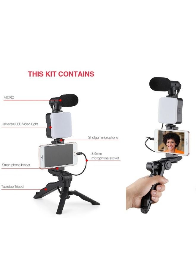 Vlogging Tripod, Video Making Kit Used For Making Videos, For Podcasting, For Conference Video, For Live Broadcast, Set Includes Tripod, Phone Clip, LED Lights, Microphone, Handheld Stabilizer - Image 4