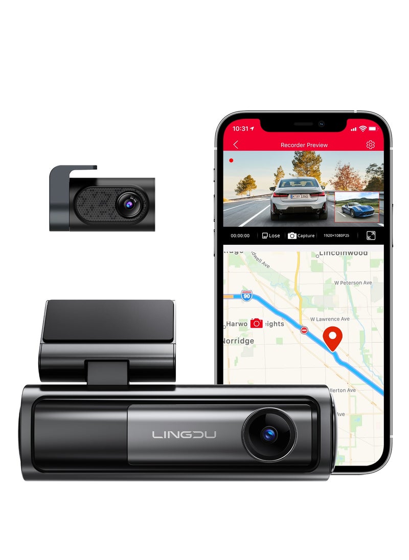 LINGDU LD06 5K Dash Cam Bluetooth Car Dash Camera Front and Rear Inside with GPS, 5G WiFi, APP and Voice Control, Loop Recording, G-Sensor, Parking Monitor