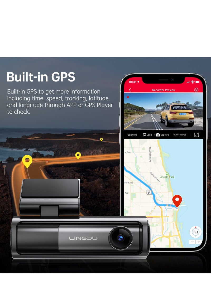 LINGDU LD06 5K Dash Cam Bluetooth Car Dash Camera Front and Rear Inside with GPS, 5G WiFi, APP and Voice Control, Loop Recording, G-Sensor, Parking Monitor