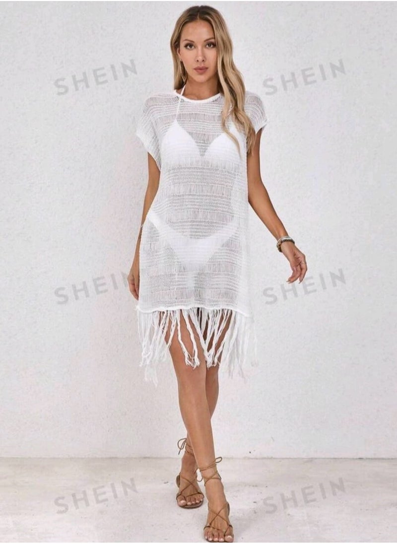 Shein Ladies' Plain And Simple Fringe Shawl For Daily Wear  - Image 1