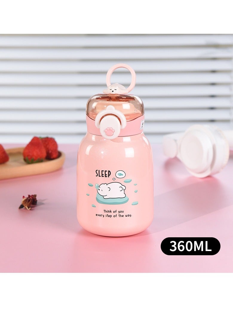 xozgdovg Thermos cup cartoon double deck children's sports kettle pink