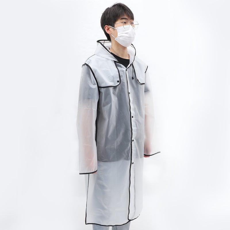 Fashion Transparent Raincoat Hooded Rain Coat Mid- Lightweight Rainwear Black (Black, Size XL) - Image 3