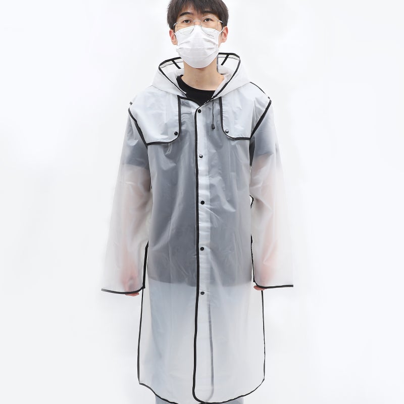 Fashion Transparent Raincoat Hooded Rain Coat Mid- Lightweight Rainwear Black (Black, Size XL) - Image 4