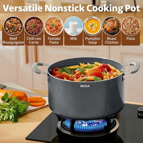 BEZIA 6 Quart Nonstick Stock Pot with Lid - BEZIA Ceramic Soup Pot for Small Families, Induction Cooking Pot with Stay-Cool Silicone Handles, Easy Cleanup, Perfect for Side Dishes, Daily Meals & Camping - Image 5