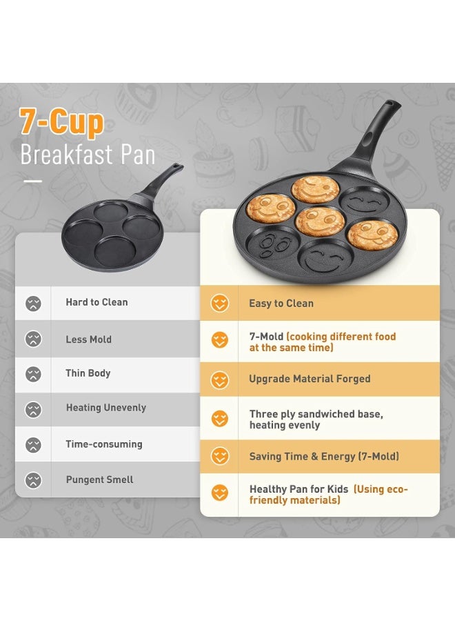 TNTAIAHL Non-stick small pancake maker pan for kids breakfast with 7 smiling face molds black cookware for home and outdoor use - Image 5