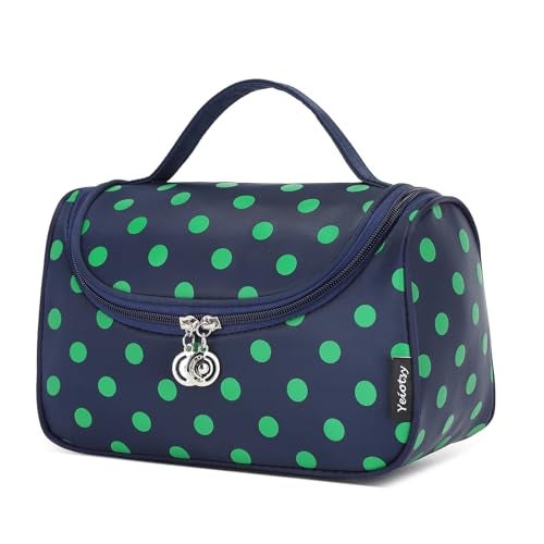 Yeiotsy Travel Cosmetic Bag – Polka Dots Makeup Travel Organizer, Hanging Toiletry Bag for Women (Navy Blue) - Image 1