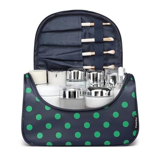 Yeiotsy Travel Cosmetic Bag – Polka Dots Makeup Travel Organizer, Hanging Toiletry Bag for Women (Navy Blue) - Image 2