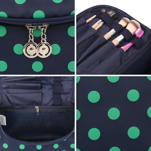 Yeiotsy Travel Cosmetic Bag – Polka Dots Makeup Travel Organizer, Hanging Toiletry Bag for Women (Navy Blue) - Image 5