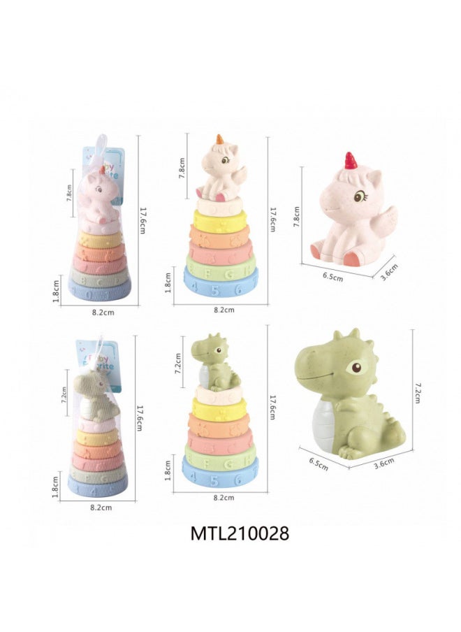 Generic - Children Baby Stacking Music Stacking High Toy Texture Soft Glue Dinosaur Rainbow Tower Collar-Color:638-154 - Image 1