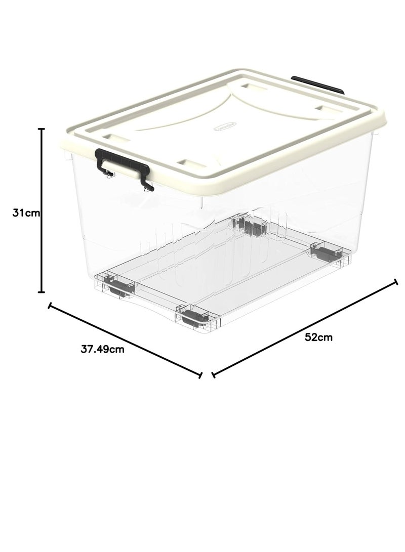 Raxoom 33L Clear Plastic Storage Box With Wheels & Lockable Lid, Off White, 33-Liters - Image 2