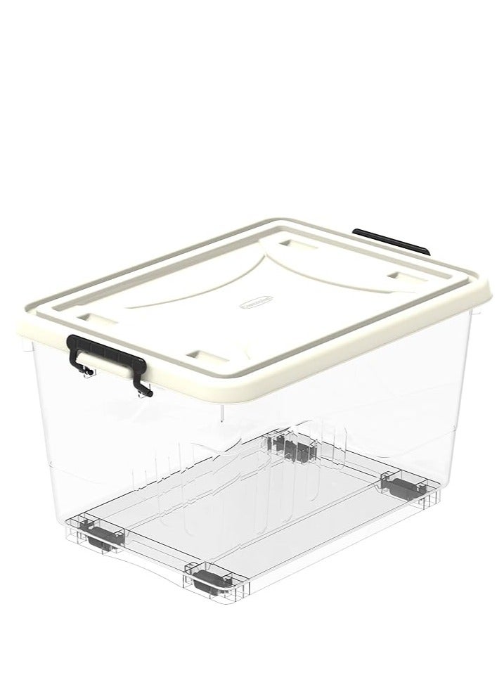 Raxoom 33L Clear Plastic Storage Box With Wheels & Lockable Lid, Off White, 33-Liters - Image 1