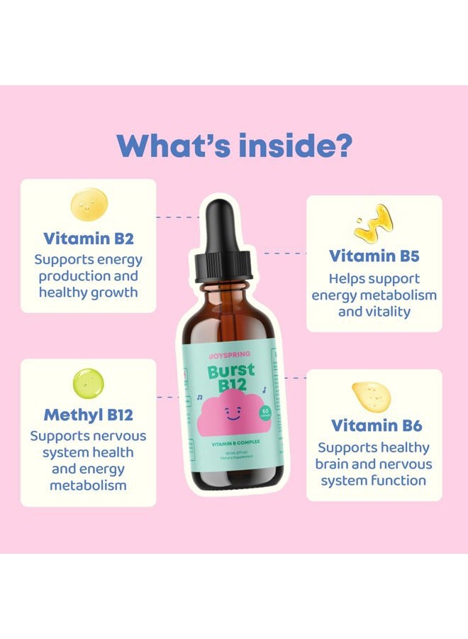 JoySpring Liquid B Complex for Kids - Kids B Complex B2, B6, B12 & B5 - Vitamin B Complex Liquid May aid in Immunity & Mood - Sugar Free B Complex Vitamin Supplement for Kids & Adults - Vitamin B12 60 Servings - Image 5