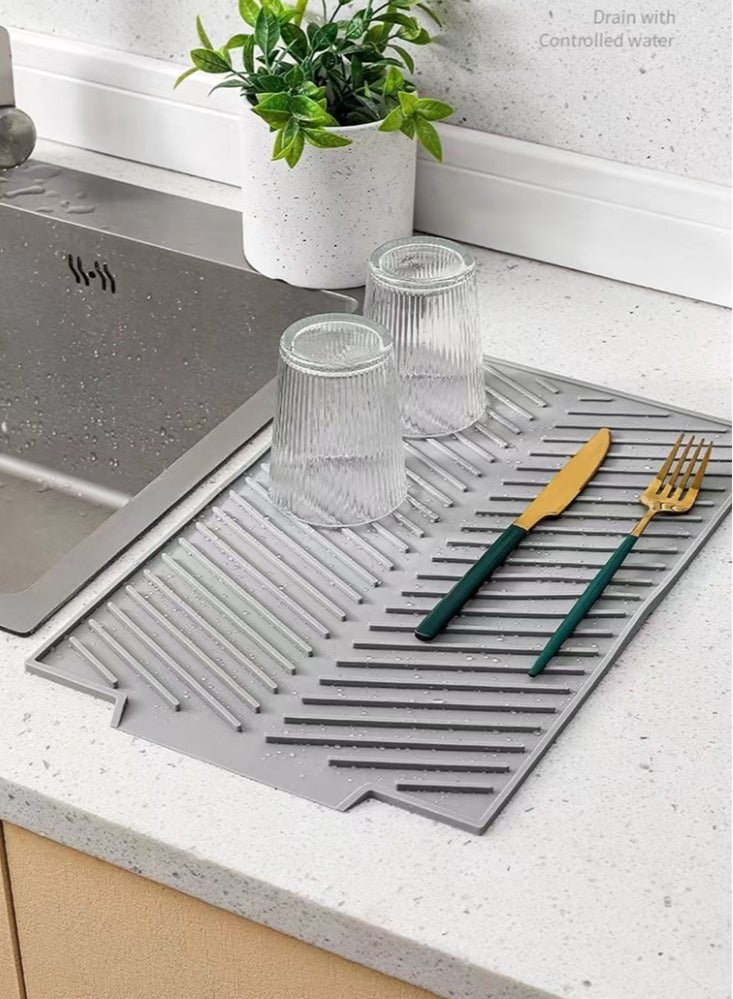 Kutis 1-Piece Silicone Drying Mat For Kitchen Countertops Dish Drying Mat Cup Drying Mat Heat Proof Mat White 39x25 Centimeter - Image 1
